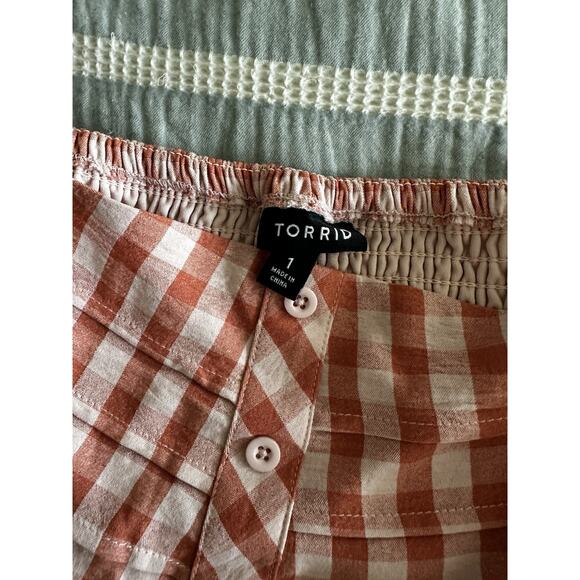 Torrid Gingham Seersucker Midi Sun Dress Peachy Pink Button Front Size 1 - Picture 3 of 4